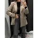 KONDALA Office Lady Brown Oversized Blazer Women Long Sleeve V Neck Pockets Buttons Jackets Fashion
