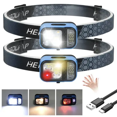 1-3PCS Multi-light Source Headlamp Red Light Portable LED Head Lamps Rechargeable Headlight With Battery Display Waterproof Lamp