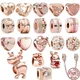 Rose Gold Plated Entwined Hearts Camera & Reindeer Charm Pavé Safety Chain Bead Fit Original Pandora