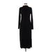 t.la Casual Dress - Midi Mock Long sleeves: Black Solid Dresses - Women's Size Medium