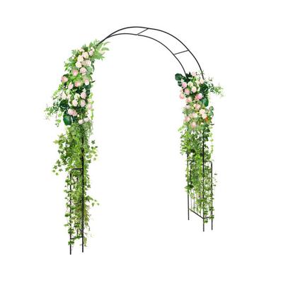 Costway 7.9 Feet Metal Garden Arch Backdrop Stand with Fence for Climbing Plants-Black