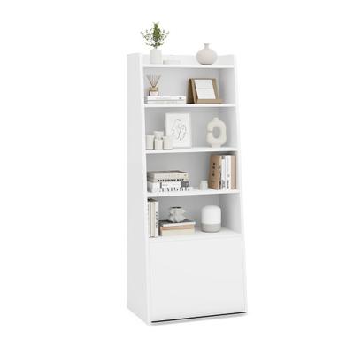 Costway 6-Tier Bookcase Freestanding Ladder Bookshelf with 2 Adjustable Shelves and Flip Up Door-White