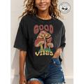 Women's T shirt Tee Acid Wash 100% Cotton Daily Sports Going out Black Short Sleeve Vintage Western Rock Crew Neck good vibes Coachella Summer