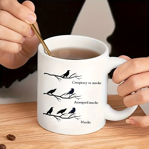 1 Stück Krähenverschwörungs-Zubehör zum Mordgeschenk, lustige Kaffeetasse, Krähenliebhaber, Krähentasse, Geschenk für Krähenenthusiasten, Geschenk für Krähenfan, humorvolle Krähentasse, lustiges Image