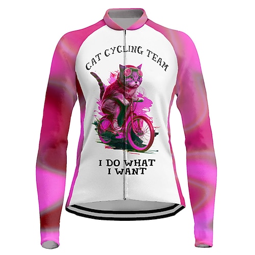 Damen Radtrikot Grafik Langarm Fahhrad Trikot Oberteil mit 3 Gesäßtaschen Mountainbike MTB Straßenradsport Schnelltrocknend Reflektierende Streifen Rückentasche Feuchtigkeitsableitend Sport Violett Image