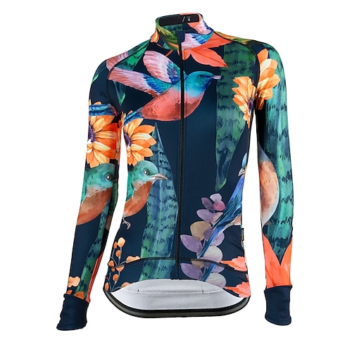 Damen Radtrikot Blumenmuster Langarm Fahhrad Trikot Oberteil mit 3 Gesäßtaschen Mountainbike MTB Straßenradsport Schnelltrocknend Reflektierende Streifen Rückentasche Feuchtigkeitsableitend Sport Image