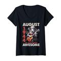 Damen Awesome August 1944 80th B-day Dog Lover Guitar 80 Years Old T-Shirt mit V-Ausschnitt