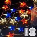 10 pieds 20 LED décor patriotique étoile guirlande lumineuse jour de l'indépendance LED étoile guirlande lumineuse avec télécommande 8 modes alimenté par batterie décoration de fête à la maison de