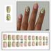 SHNWU Floral Nails French Press on Nails Short Square Fake Nails Nude Pink Full Cover Glue on Nails Green Flower Designs False Nails for Women Girls 24 Pcs Spring Acrylic Nails