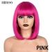 Short Straight Bob Wig for Women Synthetic Wigs Brown to Blonde Ombre Natural Fake Hair Heatresistant Wig Pink Wig With Bangs PINK 12INCHES