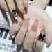 French Tip Nude Long 3D Bow Fake Nails Charm Design Full Cover False Nails Artificial Nails Coffin Black Nail Tips Acrylic Glue on Nails Stick on Nails for Women 24Pcs