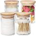 CHUNTIAN 2 Pcs 10 oz Glass Cotton Swabs Holder with Wood Lids Bathroom Storage Organizer Apothecary Jars Dispenser Cotton Pads Canister