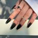 Black Medium Length Fake Nails Solid Color Matte Stick on Nails Ballerina Shape Artificial Acrylic Nails Reusable Full Cover Glue on Nails for Women Girls Nail Decor 24Pcs