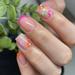 SHNWU Floral Nails French Press on Nails Short Square Nude Pink Fake Nails with Colourful Flower Designs Spring Nails Glossy Full Cover Glue on Nails False Nails for Women Girls 24 Pcs Cute Nails