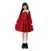 Jacenvly Christmas Dress Toddler Cotton Clearance Skin-Friendly Long Sleeve Shift Dress Casual Cute Girls Sweater Dress Crew Neck Lapel Sleeve Dress Knit Ruffled Dress Size 2-10 Years Wine