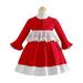 Dezsed Toddler Girls Dress Clearance Fashion Children Comfortable Casual Christmas Put Together Solid Color Long Sleeve Round-Neck Dress Red 4Y
