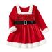 Quealent Girls Dress Female Big Kid Girls Dresses Age 7 Toddler Girls Long Sleeve Christmas Sequin Dress Dress Girls (Red 12-18 Months)