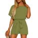 Women s Casual Boat Neck Rompers Loose Short Sleeve Jumpsuit High Waist Belted One Piece Playsuit Size XS-2XL