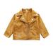 HBYJLZYG Faux Leather Coat Lapel Short Jacket Winter Girl Boy Kids Baby Outwear Button Zipper Solid Color Long Sleeve Clothes