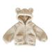 JWZUY Boys Girls Bear Hooded Jacket Kids Thick Warm Coat Winter Outerwear 3D Plush Cute Bear Back Long Sleeve Full Zip Sweatshirts Hoodie White 130