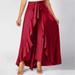 Homenesgenics Spring Dresses for Women Holiday A-Line Maxi Flared Dress Casual Hakama Irregular Leaf Bow High Waist Long Culottes Skirt/Red-CyberÂ·Monday Deals