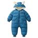Toddler Baby Boys Girls Hood Quilted Puffer Romper Fleece Sherpa Lined Solid Long Sleeve Full Zip Down Jumpsuit with Ear Winter Warm Thicken Padded Bodysuit