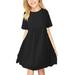 Girls Dot Dress Short Sleeve Pleated A Line Elastic Waist Cute Dresses Black 110(4 Years-5 Years)