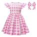 TAIAOJING Toddler Baby Football Outfits Girls Pink Gingham Dress Movie Kids Party Fancy Plaid Dressess With Plaid Hair Bow Set Outfit 6-7 Years