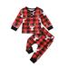 BOLUOYI Blue Christmas Outfits Boys Toddler Kids Boys Outfit Christmas Plaid Deer Prints Long Sleeves Top Plaid Pants 2Pcs Set Outfits