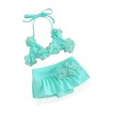 Lieserram Baby Toddler Girl Swimsuit 2 Piece Bikini Set 0 6 12 18 24 Months Halter Neck 3D Flower Tie Up Tops + Elastic Waist Shorts Sheer Mesh Bathing Suit