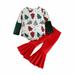 BOLUOYI Girls Christmas Dress Baby Girls Spring Autumn Floral Christmas Ruffle Long Sleeve Romper Bell Bottom Outfits Clothes