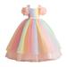 Little Children Girls Dress Fall Winter Xmas Short Sleeve Colorful Tulle Bowknot Ruffles Party Evening Dress Wedding Dress Festival Warm Sundress For Child