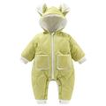 QUYUON Baby Winter Rompers Thicken Warm Fleece Lined Hooded Jumpsuits Zipper Front Pockets Long Sleeve Quilted Lightweight Puffer Jackets Coat One-Piece Rompers Snap Closure Green 12 Months