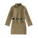 Musuos Little Girl Turtleneck Pocket Sweater Dress Ribbed Knit Button Dresses with Belt