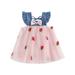 Wallarenear Baby Girls Summer Dress Strawberry Embroidery Mesh Tulle Party Dresses