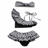 AVEKI Toddler Baby Girl Ruffle Swimsuit Bikini Set One Shoulder Beachwear Princess 3 Piece Bathing Suit 3-4T Black