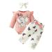 Elippeo 3Pcs Baby Girl Fall Outfits 3M 6M 9M 12M 18M Long Sleeve Elephant Print Romper + Bow Pants + Headband Set Infant Outfit