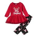 PMUYBHF Toddler Girl Christmas Dress 4T Baby Girl Christmas Clothes Toddler Girl Outfits Letter Print Shirt Pants Cute Outfit Set Baby Girl Fall Winter Clothes Baby Girl Dresses 0-3 Months Fall