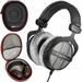 beyerdynamic DT 990 PRO Studio Headphones 250 ohms for Mixing and Mastering (Open) Over Ear Made in Germany Headset Bundle with Deco Gear Premium Professional Headphone Protector Travel Hard Case