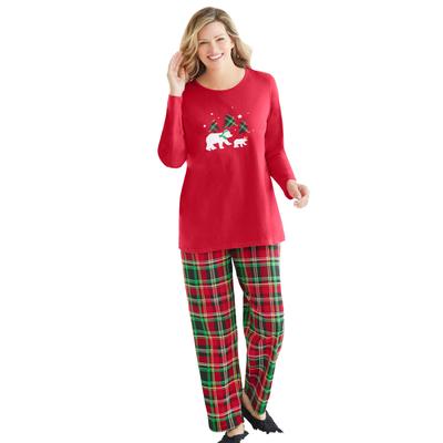 Plus Size Women's Long Sleeve Knit PJ Set by Dreams & Co. in Classic Red Plaid (Size 30/32) Pajamas