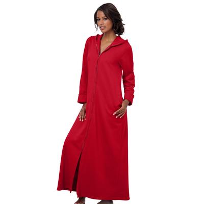Plus Size Women's Long Hooded Fleece Sweatshirt Robe by Dreams & Co. in Classic Red (Size M)