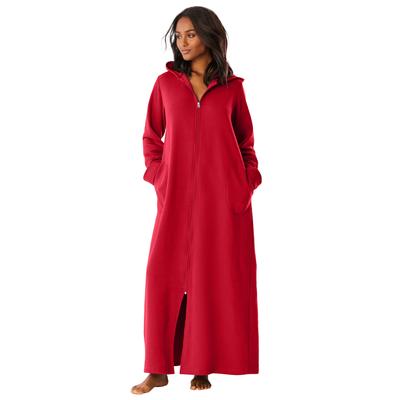 Plus Size Women's Long Hooded Fleece Sweatshirt Robe by Dreams & Co. in Classic Red (Size M)