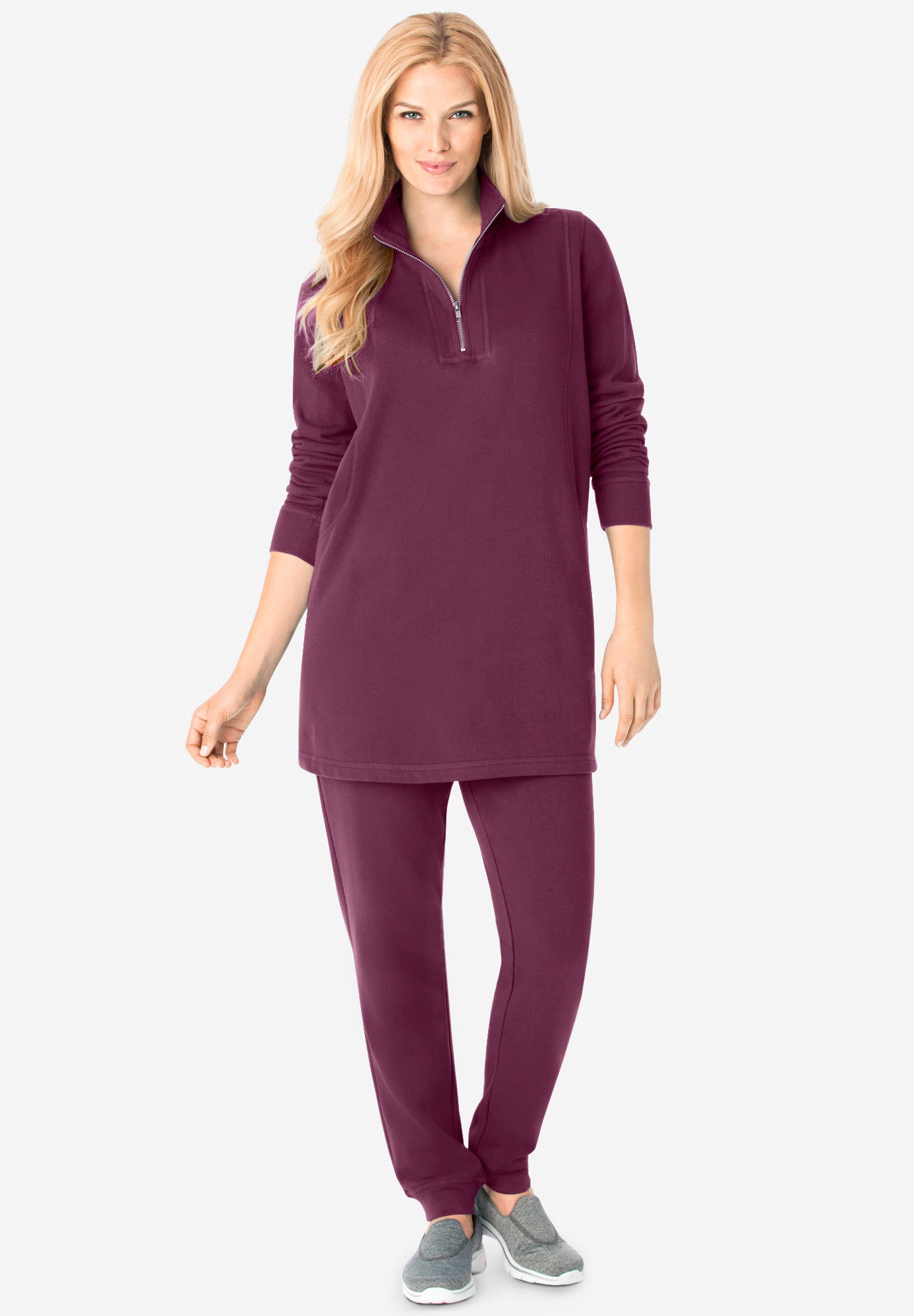 Plus Size Women's 2-piece fleece sweatshirt set by Woman Within in Deep Claret (Size 4X)