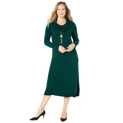 Plus Size Women's Cashmiracle™ Cowl Neck Pullover Sweater Dress by Catherines in Emerald Green (Size 2X)
