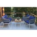 George Oliver Hubart 4 Piece Sofa Seating Group w/ Cushions Wood/Metal/Natural Hardwoods in Gray/Blue | Outdoor Furniture | Wayfair