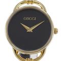 Gucci Accessories | Gucci Watch 6000.2.L Gold Plated X Leather Quartz Analog Display Black Dial L... | Color: Gold | Size: Os