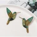 Anthropologie Jewelry | Hummingbird Green Crystal Encrusted Earrings 7-1#2 | Color: Gold/Green | Size: Os