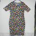 Lularoe Dresses | Lularoe Fitted Midi Dress Bright Geometric Knit Xl | Color: Blue/Green | Size: Xl