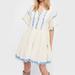 Free People Dresses | Free People Santiago Mini Dress Ruffle Tier Cream Blue Embroidery Women’s Small | Color: Blue/Cream | Size: S