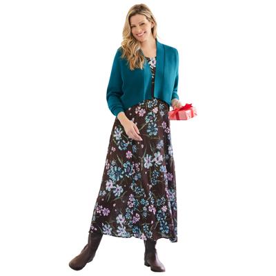 Plus Size Women's Long-Sleeve Cardigan by Woman Within in Deep Teal (Size 1X)